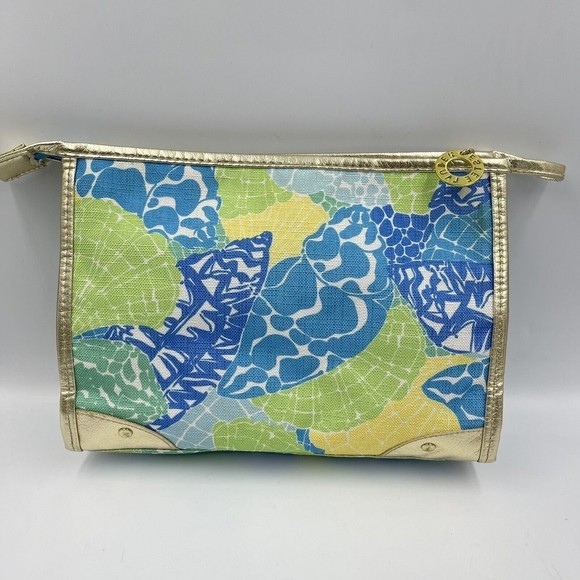 Estee Lauder Lilly Pulitzer Cosmetic Makeup bag Blue Green Gold Trim - Picture 4 of 16